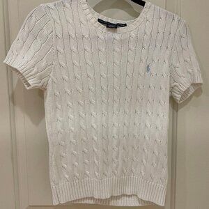 Ralph Lauren Sport White Crew Neck Cable Knit Short Sleeve Sweater
